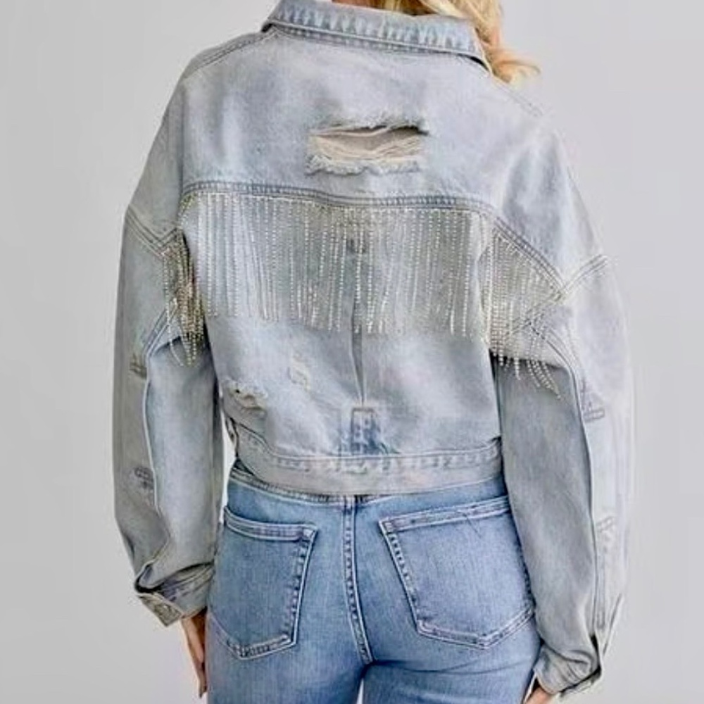 NEW Blue B Women’s Rhinestone Fringe Denim Jacket